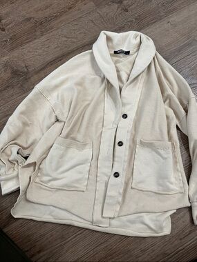 Cream Shawl Collar Button-Front Cardigan Sweater
